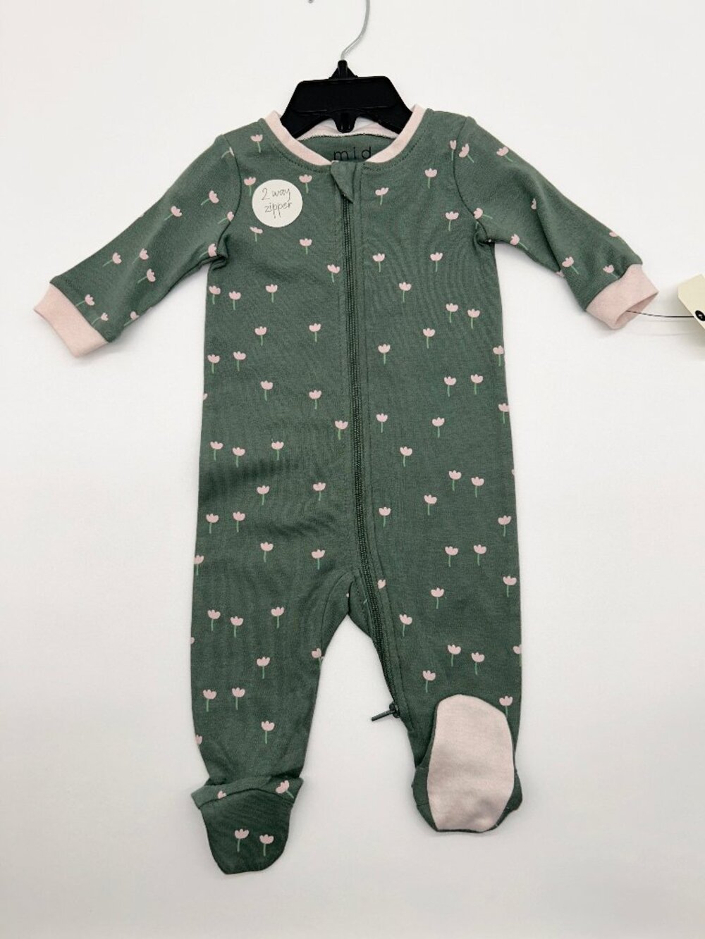 Mid Girls Newborn Long Sleeve Green Footie Double Zipper